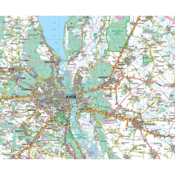 Карта автошляхів. Київська область, М 1:250 000