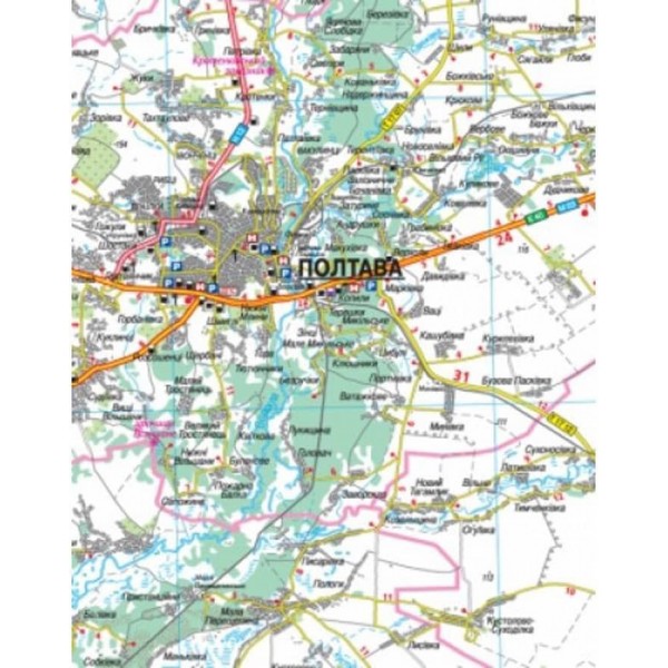 Карта автошляхів. Полтавська область, М 1:250 000