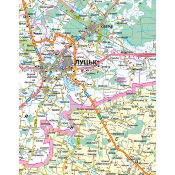 Карта автошляхів. Волинська область, М 1:250 000