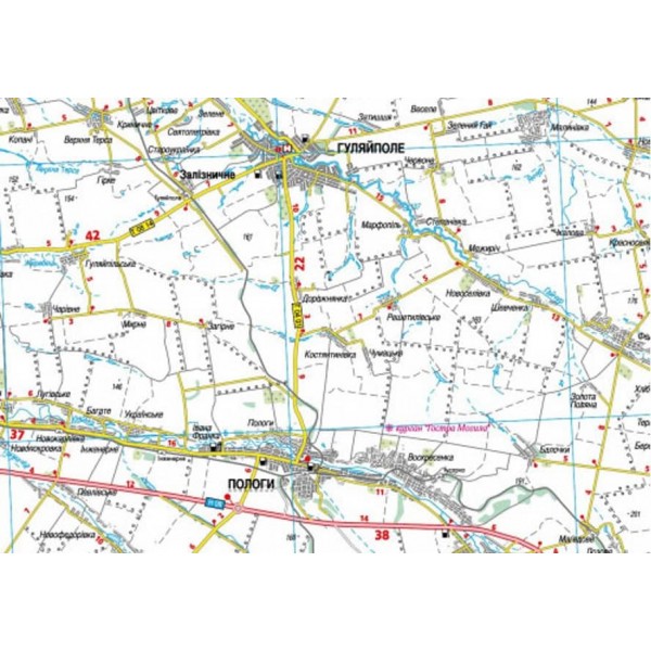 Карта автошляхів. Запорізька область, М 1:250 000