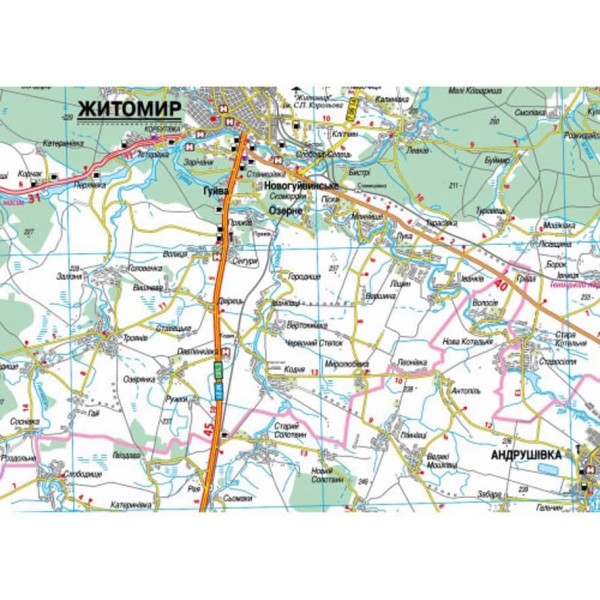 Карта автошляхів. Житомирська область, М 1:250 000