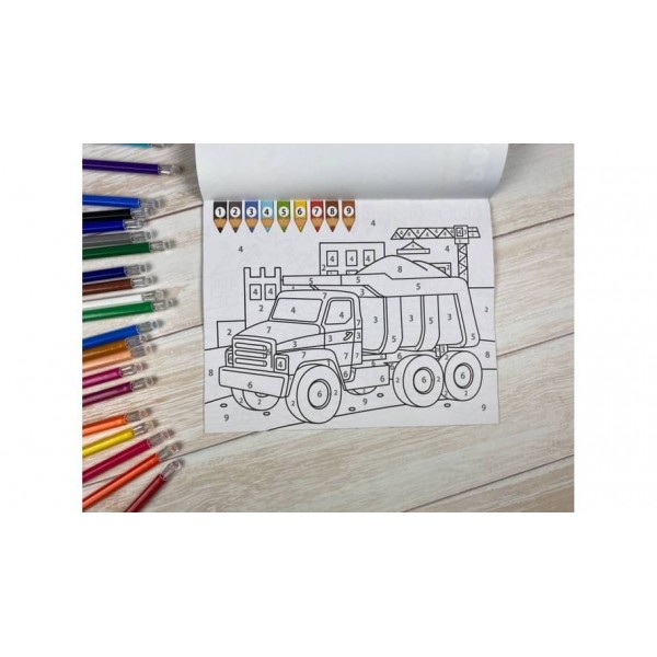 Фарбуй по цифрах. Розмальовка для хлопчиків і дівчаток. Автомобіль