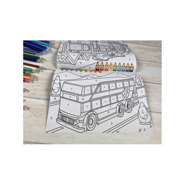 Фарбуй по цифрах. Розмальовка для хлопчиків і дівчаток. Автомобіль