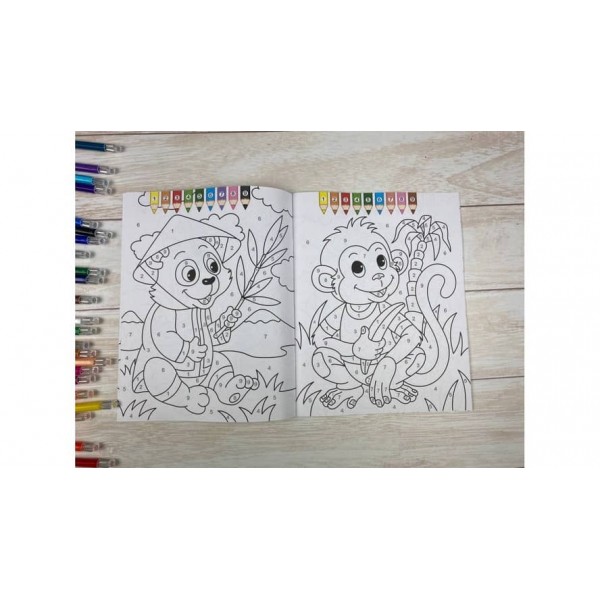 Фарбуй по цифрах. Розмальовка для хлопчиків і дівчаток. Привітна мавпочка