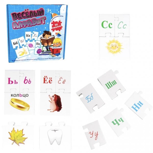 Навчальні пазли Strateg «Весела Абетка», 96 карт російською мовою (518)