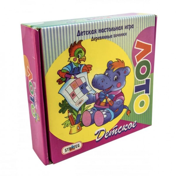 Настільна гра Strateg «Лото Дитяче» з дерев'яними барильцями російською мовою (343)