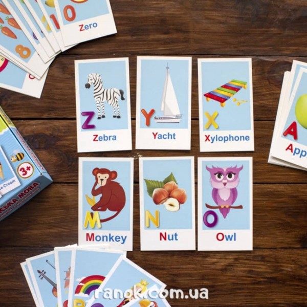 Набір карток з малюнками. Вчимо англійську мову. Алфавіт та цифри