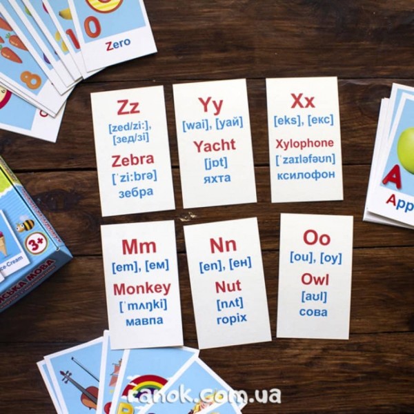 Набір карток з малюнками. Вчимо англійську мову. Алфавіт та цифри