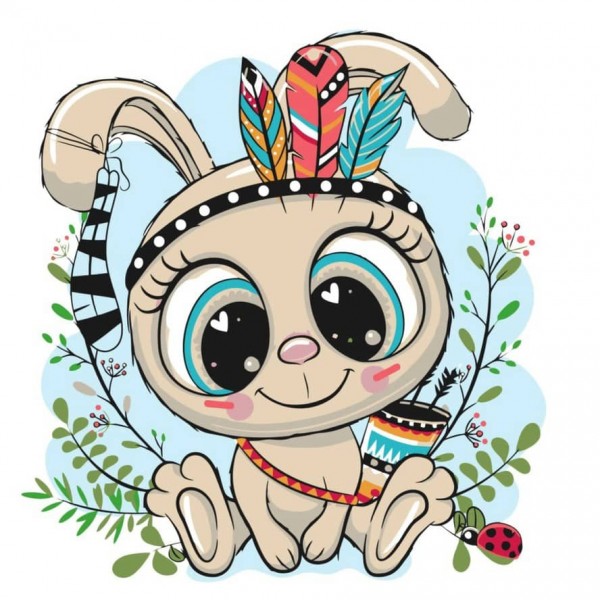 Картина за номерами Strateg ПРЕМІУМ Зайченя та пір'я з лаком розміром 30х30 см, ES045