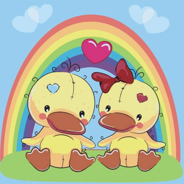 Картина за номерами Strateg ПРЕМІУМ Каченята з лаком розміром 30х30 см, ES091