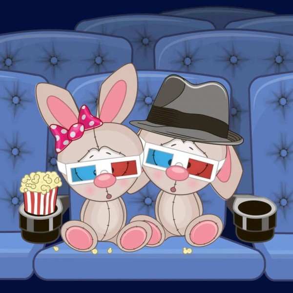 Картина за номерами Strateg ПРЕМІУМ Зайченята в кінотеатрі з лаком та з рівнем розміром 30х30 см, ES167