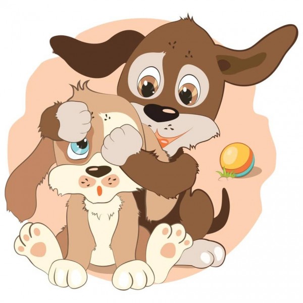 Картина за номерами Strateg ПРЕМІУМ Цуценята граються у схованки з лаком та з рівнем розміром 30х30 см, ES168