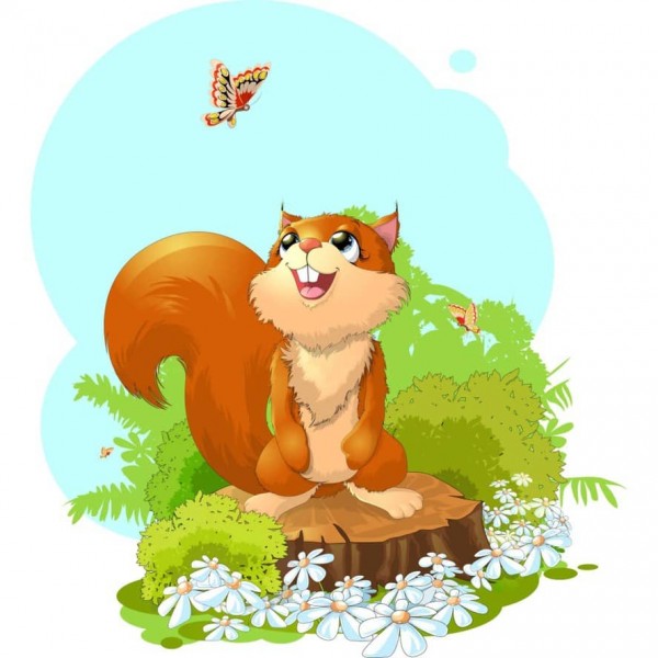 Картина за номерами Strateg ПРЕМІУМ Білочка грається з метеликом з лаком та з рівнем розміром 30х30 см, ES169