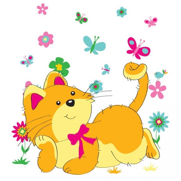 Картина за номерами Strateg ПРЕМІУМ Грайливе котеня з лаком та з рівнем розміром 30х30 см, ES173