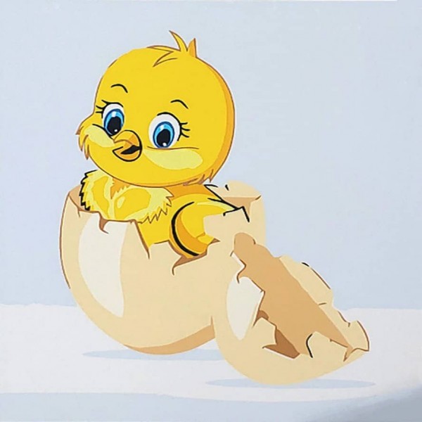 Картина за номерами Strateg ПРЕМІУМ Пташеня в шкаралупці з лаком та з рівнем розміром 30х30 см, ES200