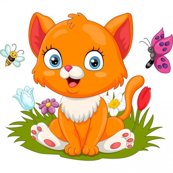 Картина за номерами Strateg ПРЕМІУМ Котеня на галявині з лаком та з рівнем розміром 30х30 см, ES216