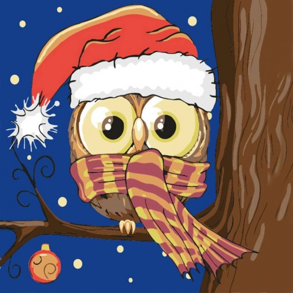 Картина за номерами Strateg ПРЕМІУМ Сова на дереві розміром 30х30 см, ES220