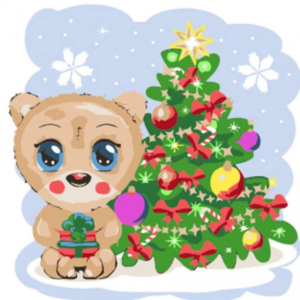 Картина за номерами Strateg ПРЕМІУМ Медведик розміром 30х30 см, ES225