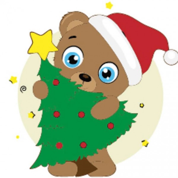 Картина за номерами Strateg ПРЕМІУМ Медведик з ялинкою розміром 30х30 см, ES227