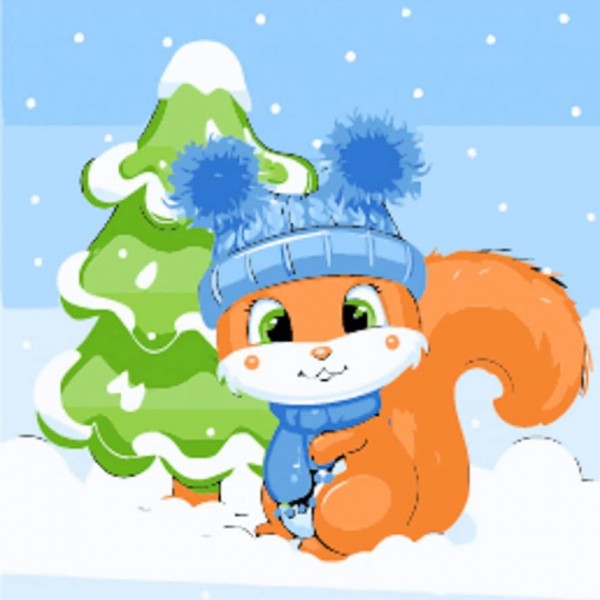 Картина за номерами Strateg ПРЕМІУМ Білочка з ялинкою розміром 30х30 см, ES231