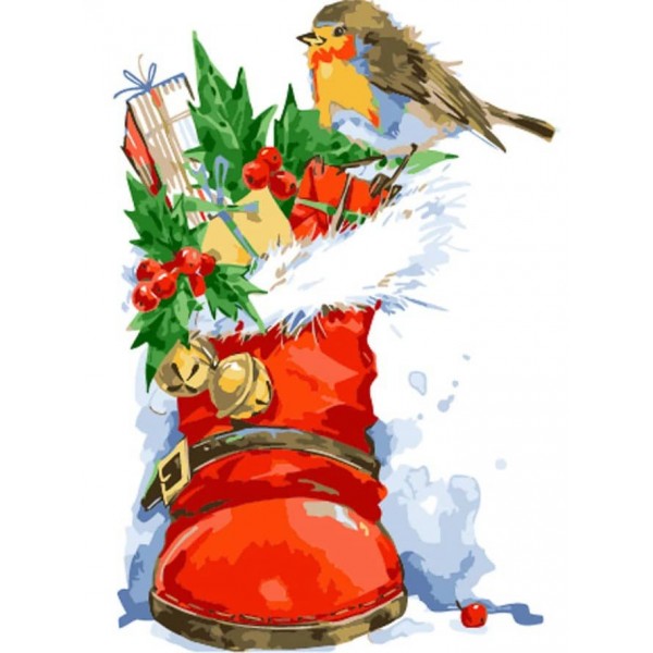 Картина за номерами Strateg ПРЕМІУМ Чобіт з подарунками розміром 40х30 см, SS6828