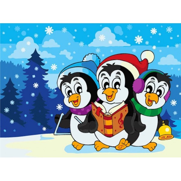 Картина за номерами Strateg ПРЕМІУМ Пінгвіни розміром 30х40 см, SS6832