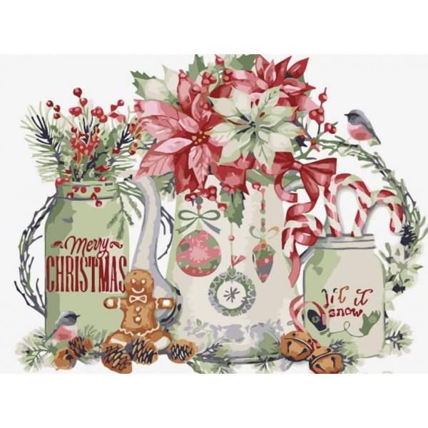 Картина за номерами Strateg ПРЕМІУМ Новорічні квіти та пряності розміром 30х40 см, SS6841