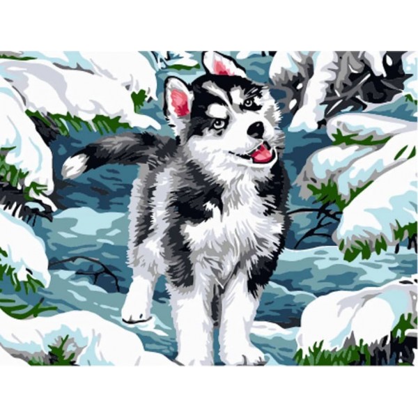 Картина за номерами Strateg ПРЕМІУМ Хаски розміром 30х40 см, SS6842