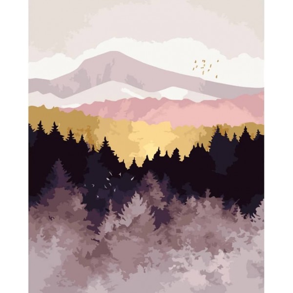 Картина за номерами Strateg ПРЕМІУМ Гори на свiтанку з лаком розміром 50х40см, SY6021