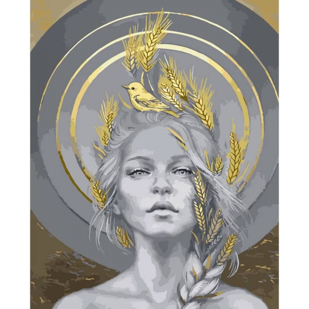 Картина за номерами Strateg ПРЕМІУМ Дівчина з колосками з лаком розміром 50х40см, SY6025