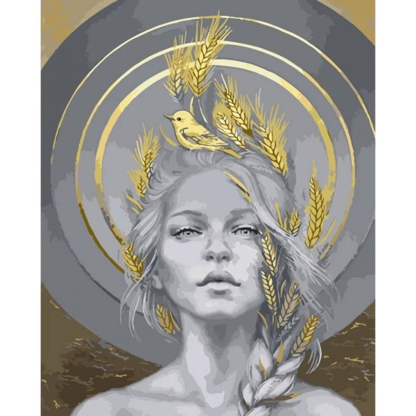 Картина за номерами Strateg ПРЕМІУМ Дівчина з колосками з лаком розміром 50х40см, SY6025