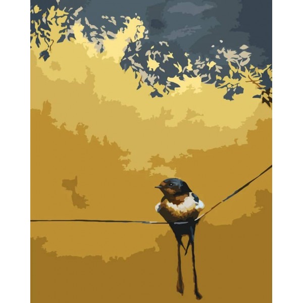 Картина за номерами Strateg ПРЕМІУМ  Ластівка восени з лаком розміром 50х40см, SY6031