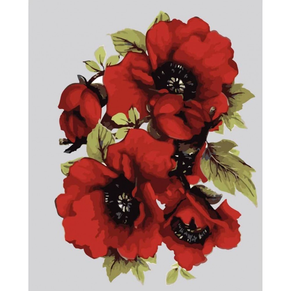 Картина за номерами Strateg ПРЕМІУМ Червоні маки з лаком розміром 50х40см, SY6036