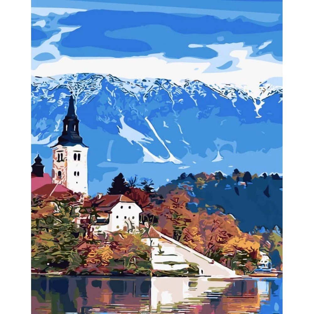 Картина за номерами Strateg ПРЕМІУМ Скандинавський пейзаж з лаком розміром 50х40см, SY6078