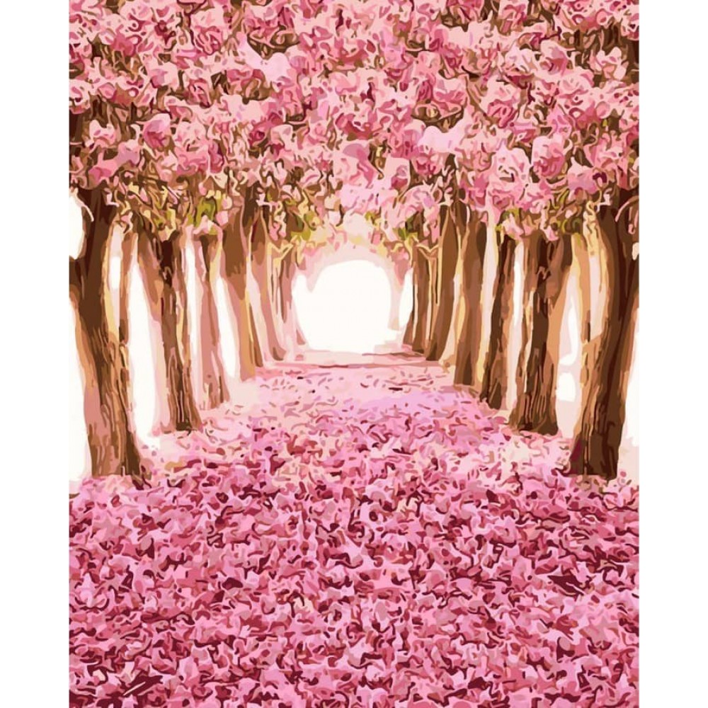 Картина за номерами Strateg ПРЕМІУМ Аллея уві сні з лаком розміром 50х40см, SY6197