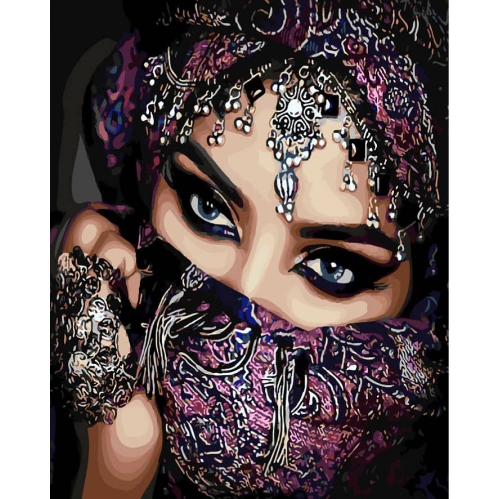 Картина за номерами Strateg ПРЕМІУМ Східний погляд з лаком розміром 50х40см, SY6198