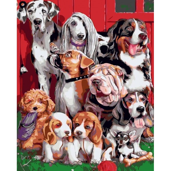 Картина за номерами Strateg ПРЕМІУМ Кудлаті друзі з лаком розміром 50х40см, SY6204