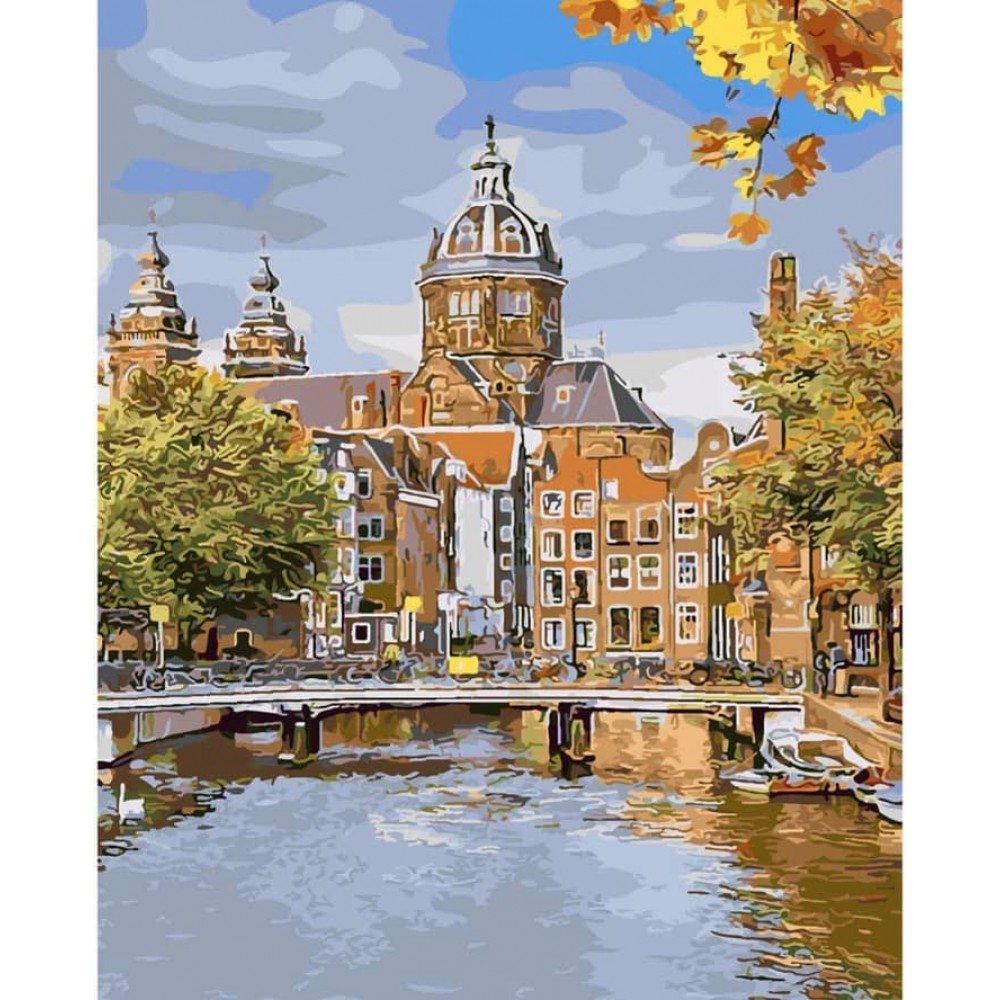 Картина за номерами Strateg ПРЕМІУМ Осінь над містом з лаком розміром 50х40см, SY6248