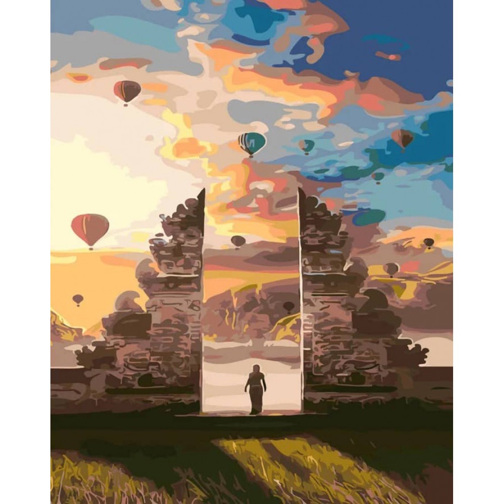 Картина за номерами Strateg ПРЕМІУМ На порозі неба з лаком розміром 50х40см, SY6299