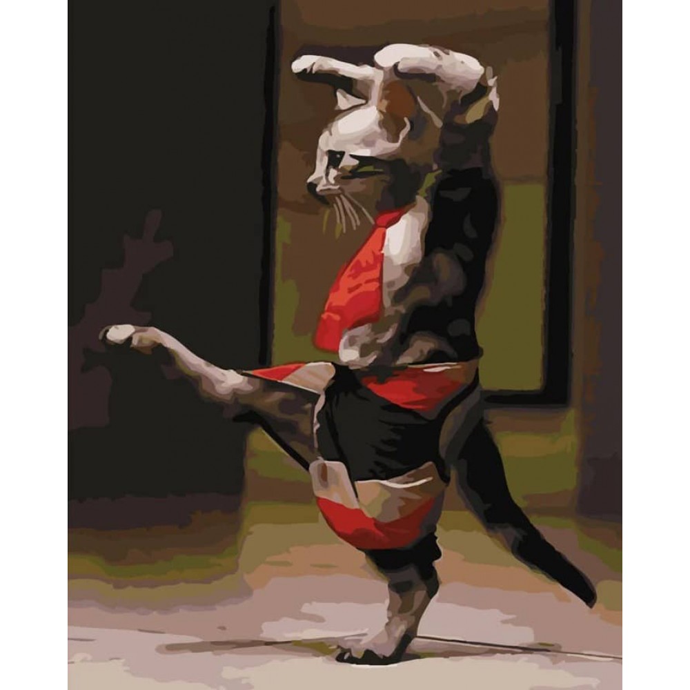 Картина за номерами Strateg ПРЕМІУМ Ніндзя-кіт з лаком розміром 50х40см, SY6311