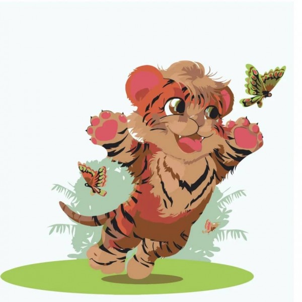 Картина за номерами Strateg ПРЕМІУМ Тигреня з лаком розміром 30х30см, ES040