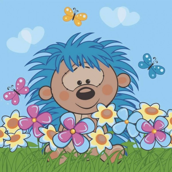 Картина за номерами Strateg ПРЕМІУМ Їжачок у квітах з лаком розміром 30х30см, ES049