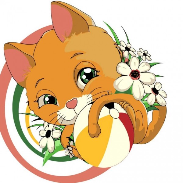 Картина за номерами Strateg ПРЕМІУМ М'ячик у лапках з лаком розміром 30х30см, ES067