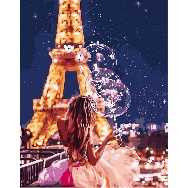 Картина за номерами Strateg ПРЕМІУМ Казковий Париж з лаком розміром 50х40см, VA-1114