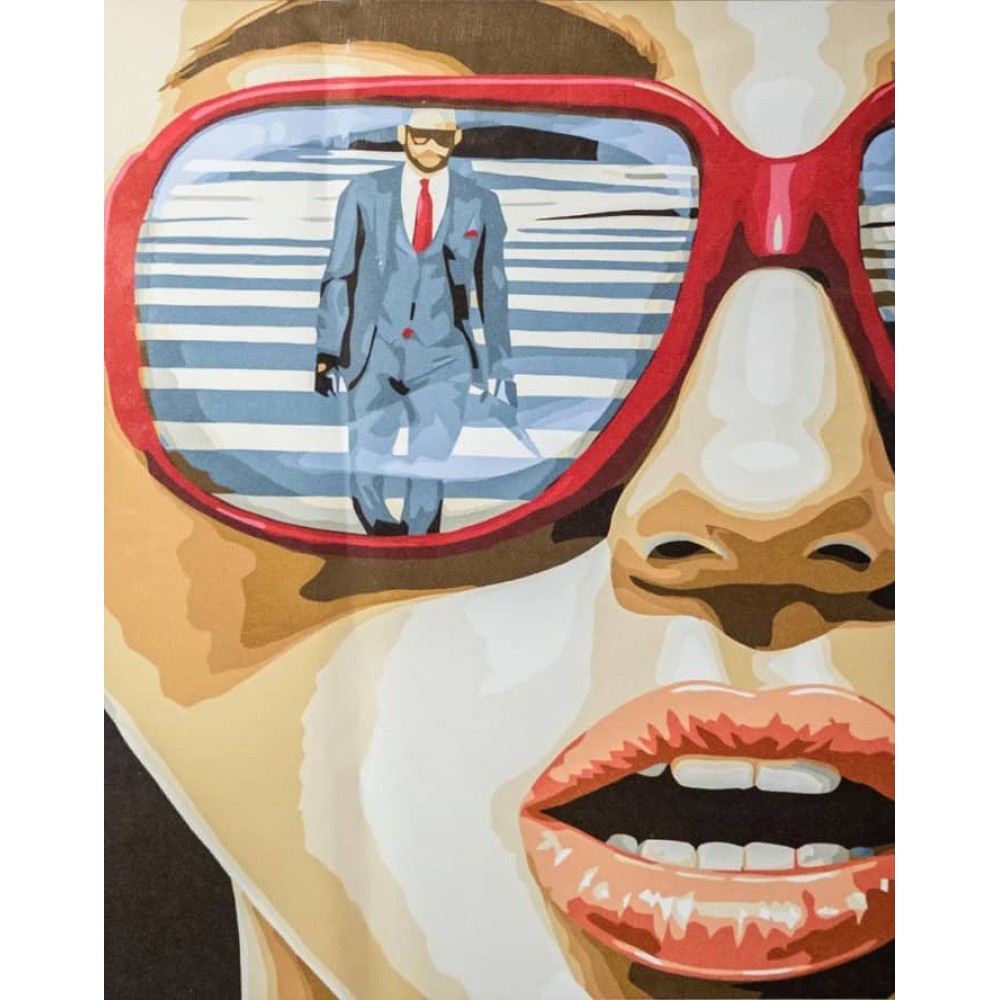 Картина за номерами Strateg ПРЕМІУМ Відображення в окулярах з лаком розміром 50х40см, VA-3379