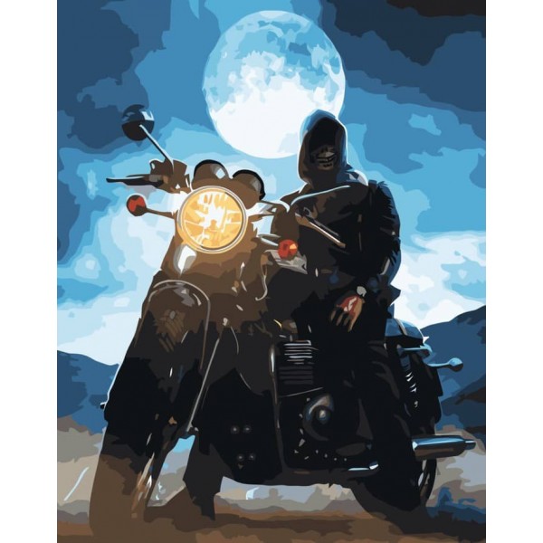 Картина за номерами Strateg ПРЕМІУМ Байкерська ніч з лаком розміром 50х40см, VA-3401