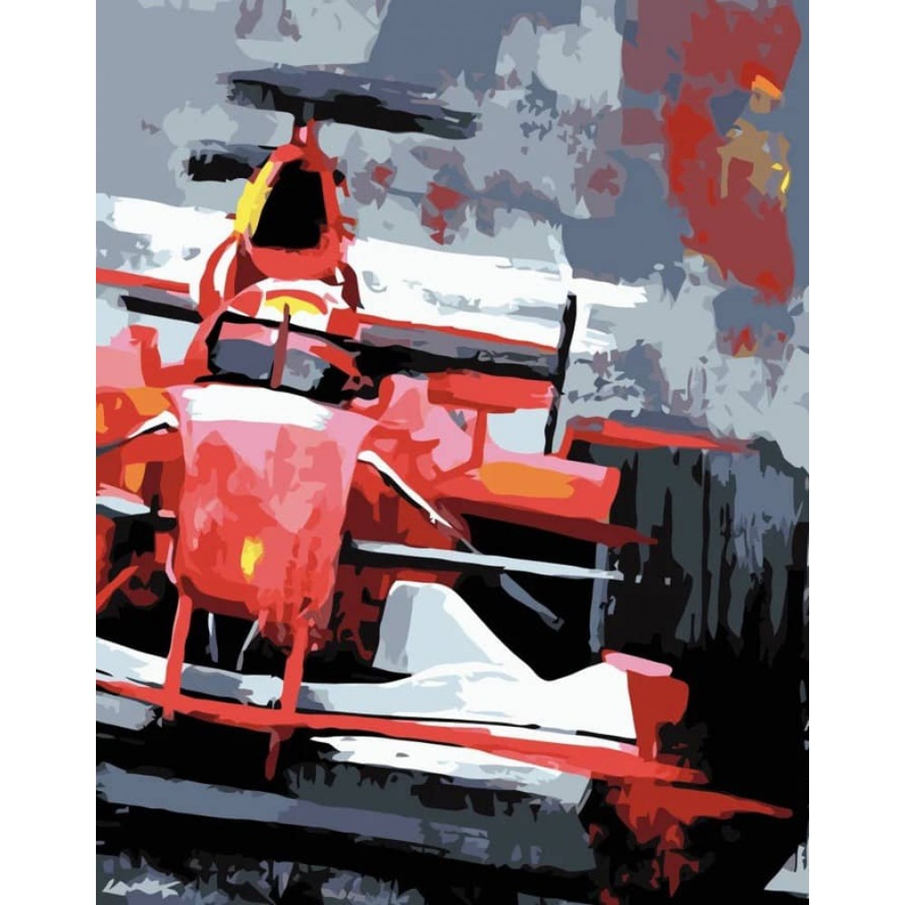 Картина за номерами Strateg ПРЕМІУМ Червоний болід з лаком розміром 50х40см, VA-3432