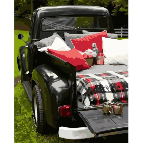 Картина за номерами Strateg ПРЕМІУМ Машина для побачень з лаком розміром 50х40см, VA-3437