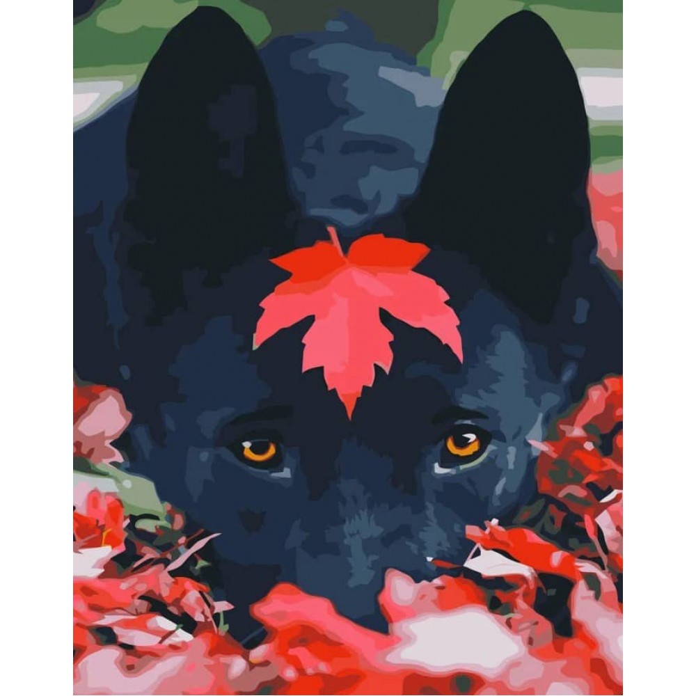 Картина за номерами Strateg ПРЕМІУМ Чорний пес з лаком розміром 50х40см, VA-3442