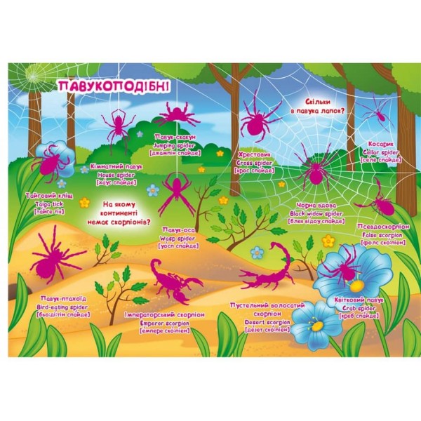 Велика книжка. Розвивальні наліпки. Розумнi завдання. Комахи та павукоподібні (українською мовою)